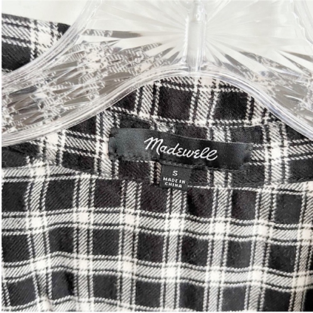 Madewell Daywalk Shirtdress black white Hilldale plaid flannel high low - Picture 7 of 10